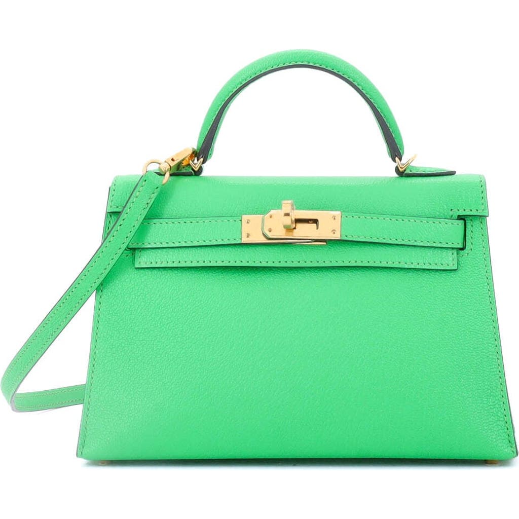 Pre-owned Hermes Hermes Kelly Mini Ii Bag Green Chevre Mysore With Gold Hardware 20 In Green