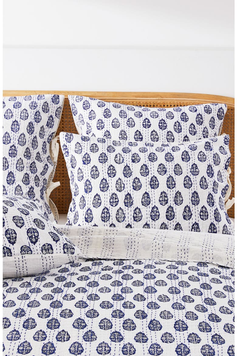 Floral Paisley Kantha Cotton Coverlet, Alternate, color, INDIGO