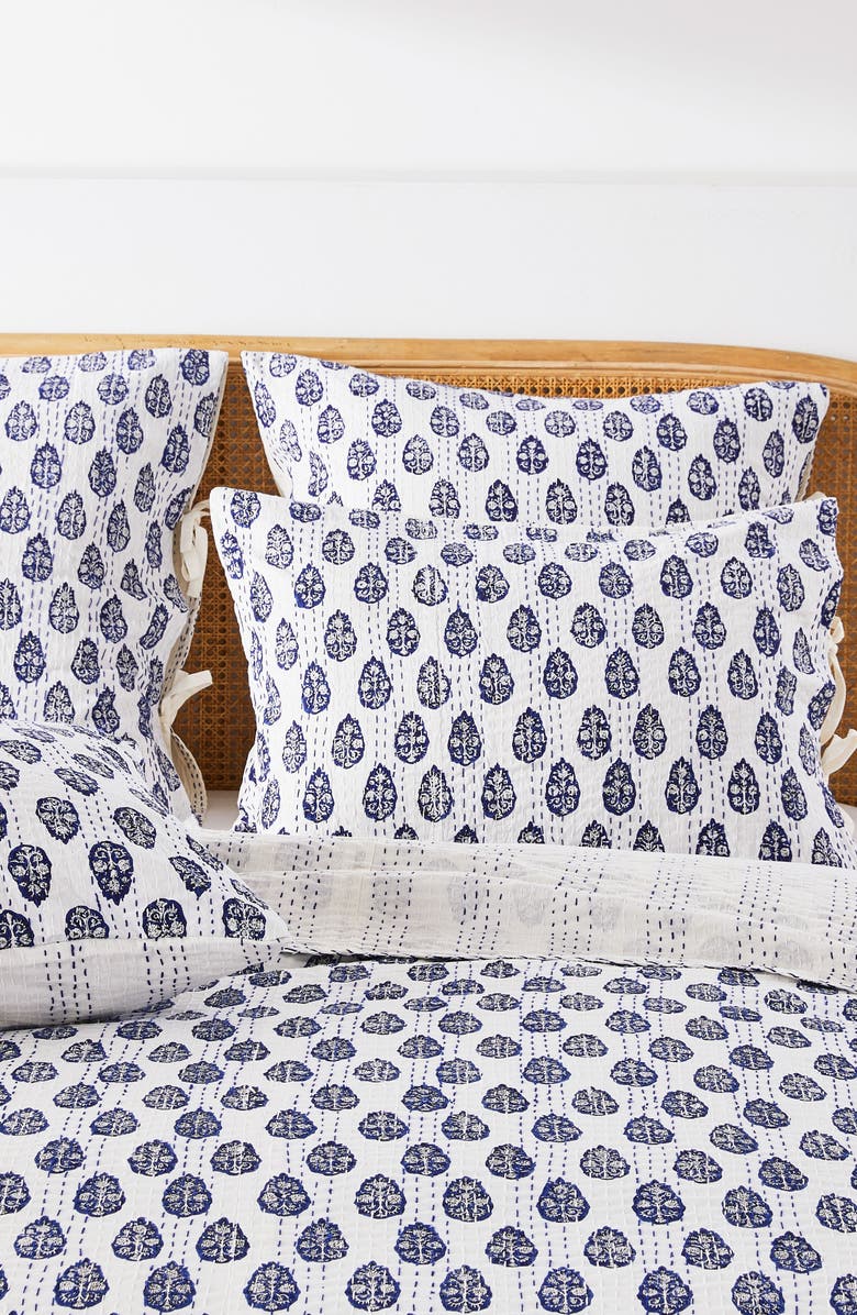 MELANGE HOME Floral Paisley Kantha Cotton Coverlet, Alternate, color, Indigo