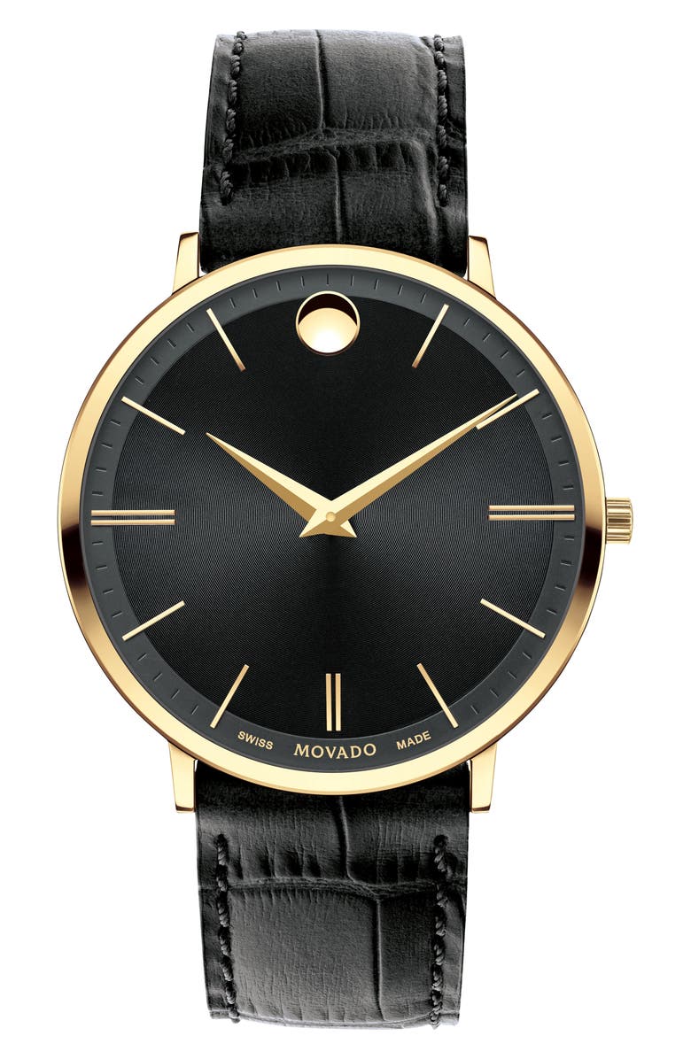 Movado Ultra Slim Leather Strap Watch, 40mm, Main, color, 