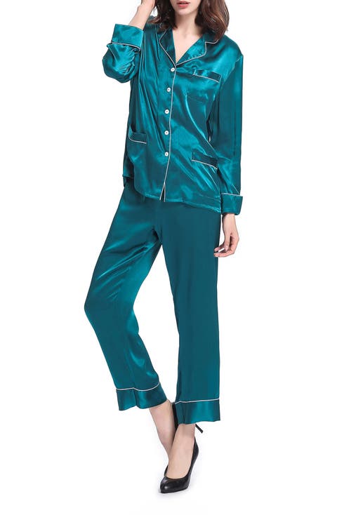 Women's Chic Trimmed Silk Pajama Set
