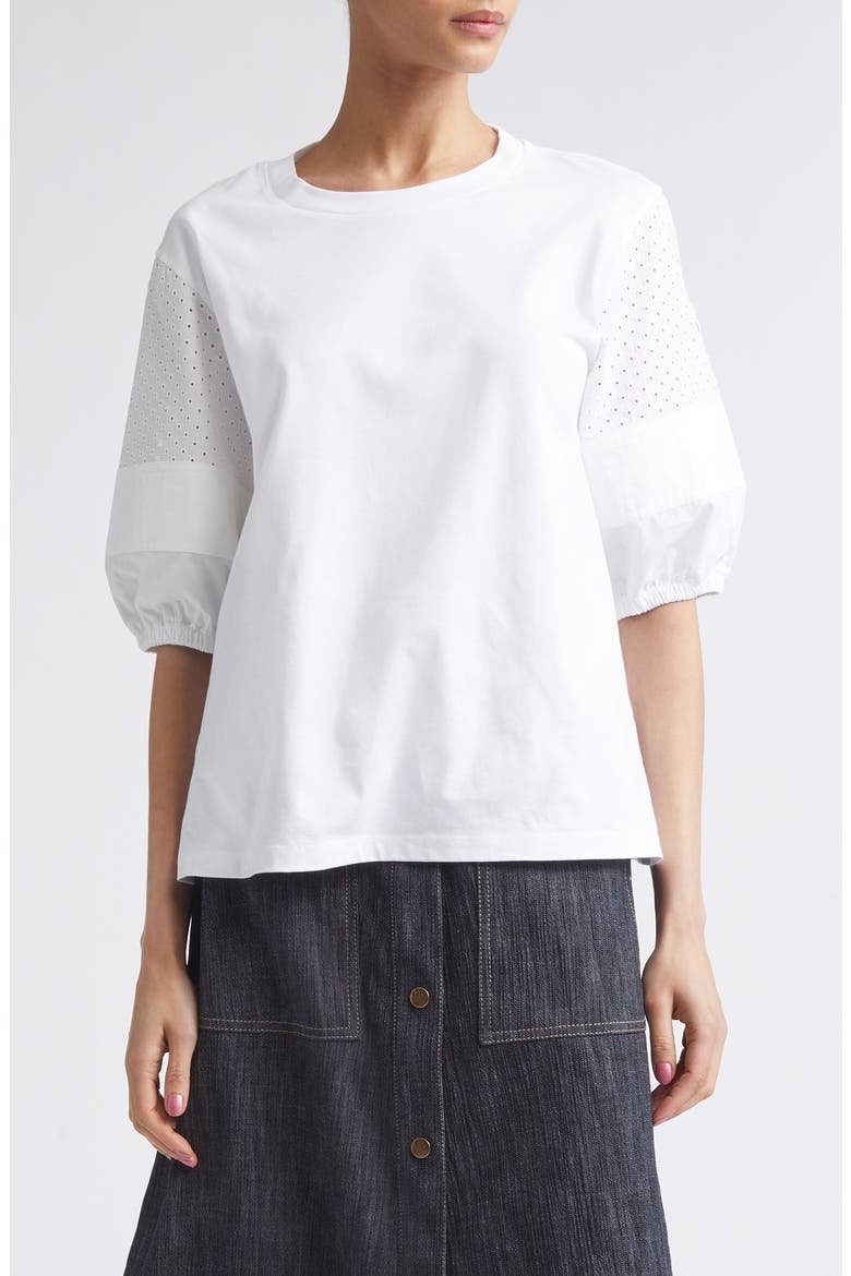 Flax Blend Crewneck T-Shirt, Main, color, WHITE