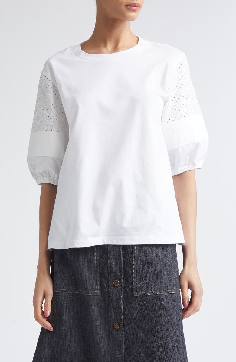 Moncler Flax Blend Crewneck T-Shirt, Main, color, White