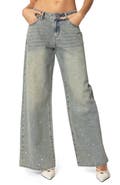 EDIKTED Low Rise Rhinestone Wide Leg Jeans