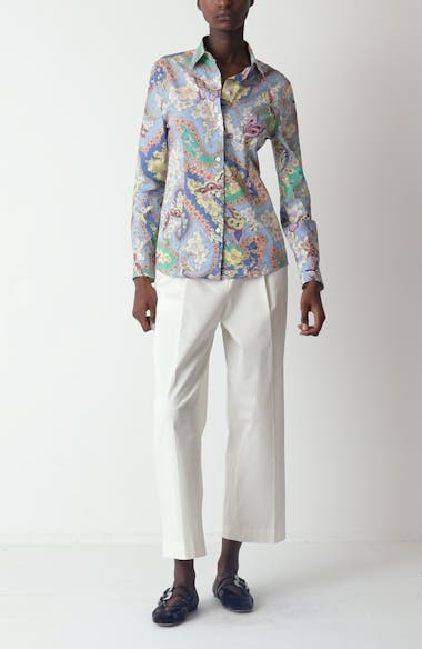 Etro Floral Paisley Stretch Poplin Button-Up Shirt | Nordstrom