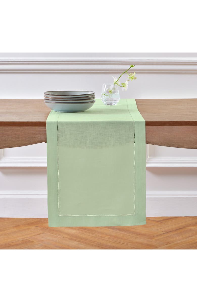 Solino Home Linen Table Runner - Classic Hemstitch, Main, color, Light Green