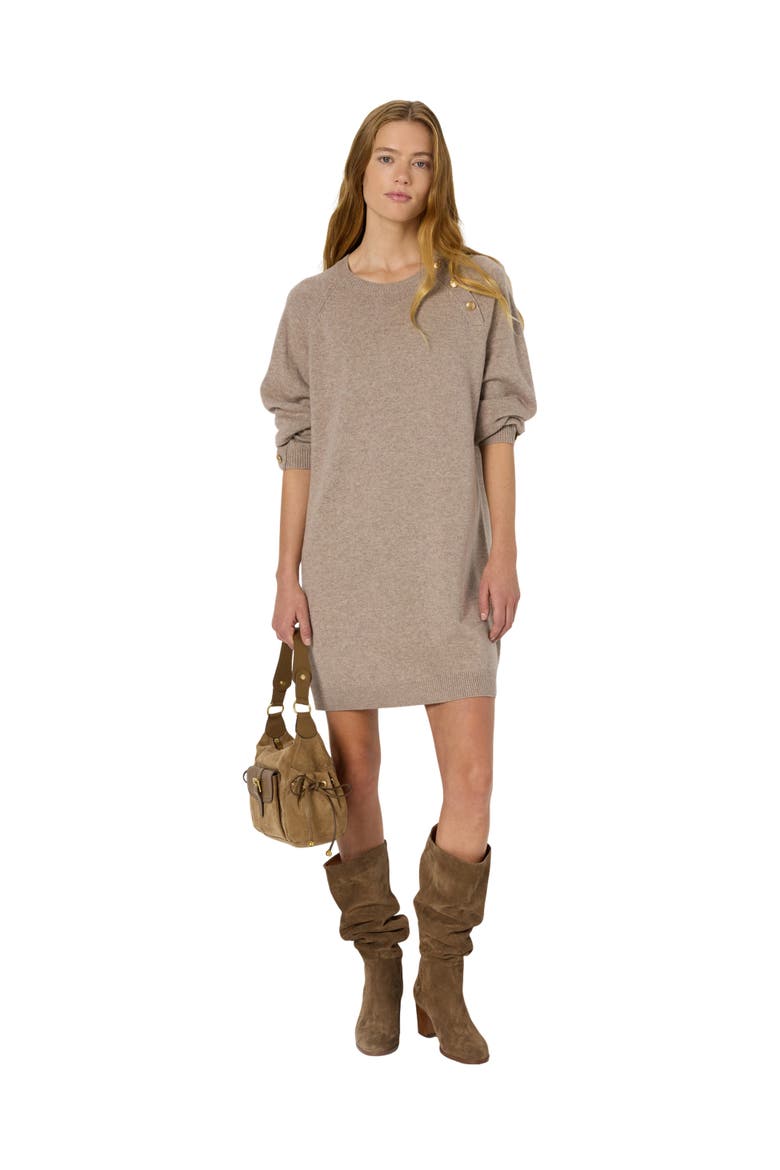 Loma Button-Shoulder Knitted Dress, Alternate, color, Sand