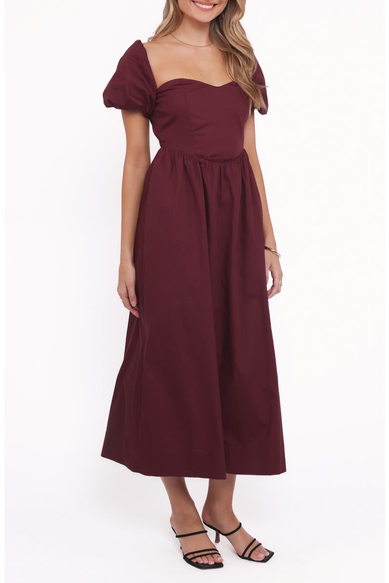 Remira Puff Sleeve Midi Dress, Alternate, color, CHERRY