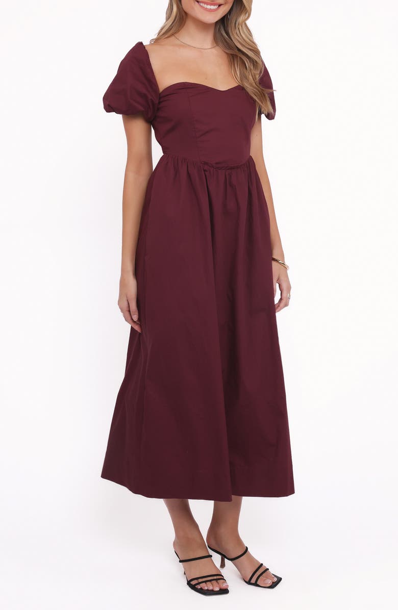 Petal & Pup Remira Puff Sleeve Midi Dress, Alternate, color, Cherry