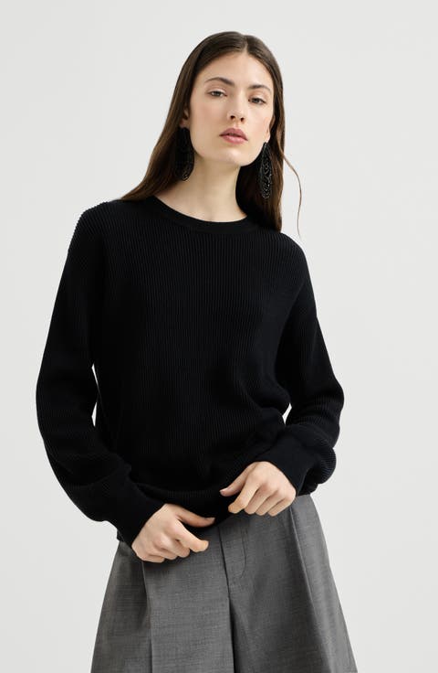 Cotton English rib sweater with monili