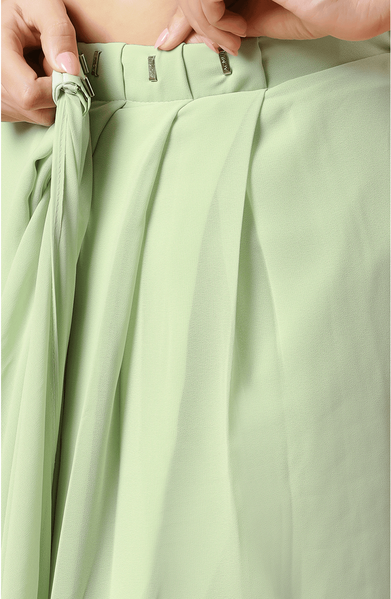 One Minute Saree<sup>®</sup> Pari Key Lime Green Pre-Draped Georgette Saree, Alternate, color,