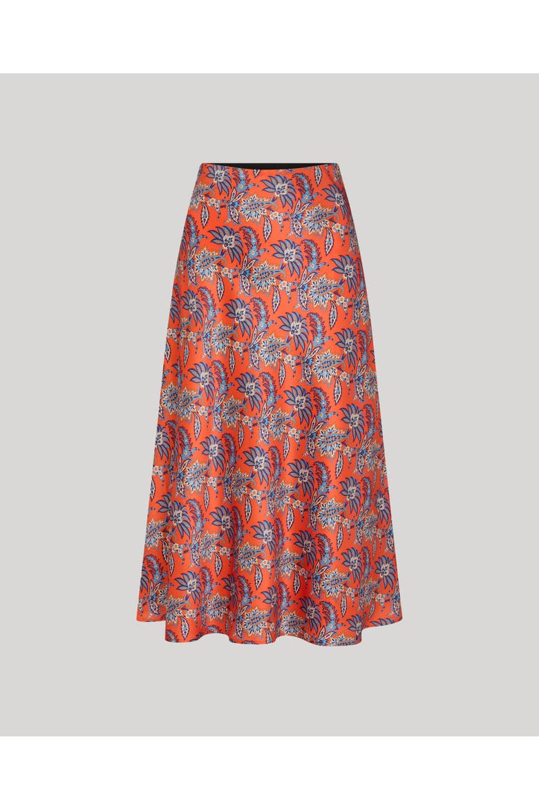 Sidney Liberty Silk Satin Midi Slip Skirt, Main, color, Fiery Red Orange Paisley