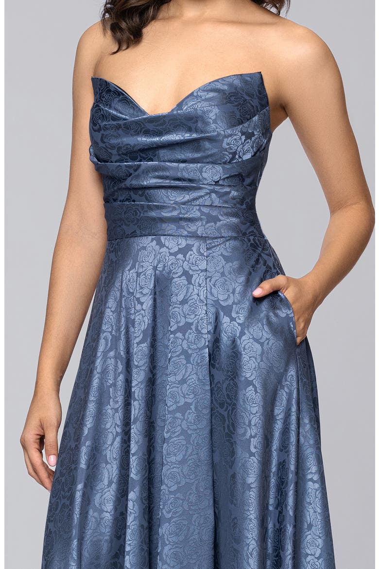 Jaquard Strapless Gown, Alternate, color, SLATE