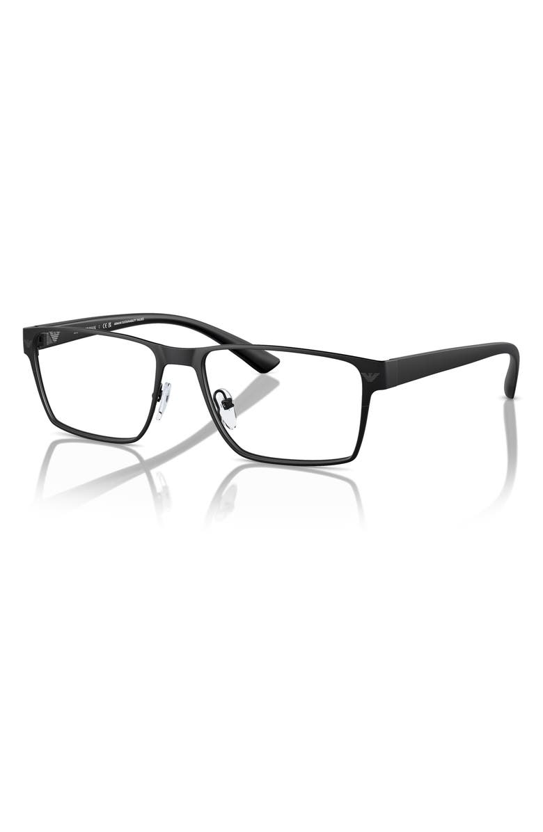 Emporio Armani 55mm Rectangular Optical Glasses, Alternate, color, Matte Black / Demo Lens