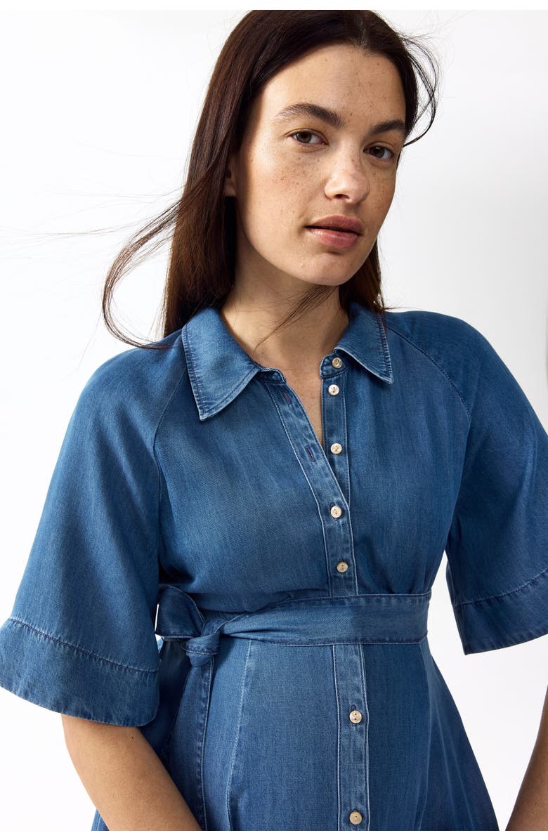 H&M Mama tie-belt denim dress, Alternate, color, Denim Blue