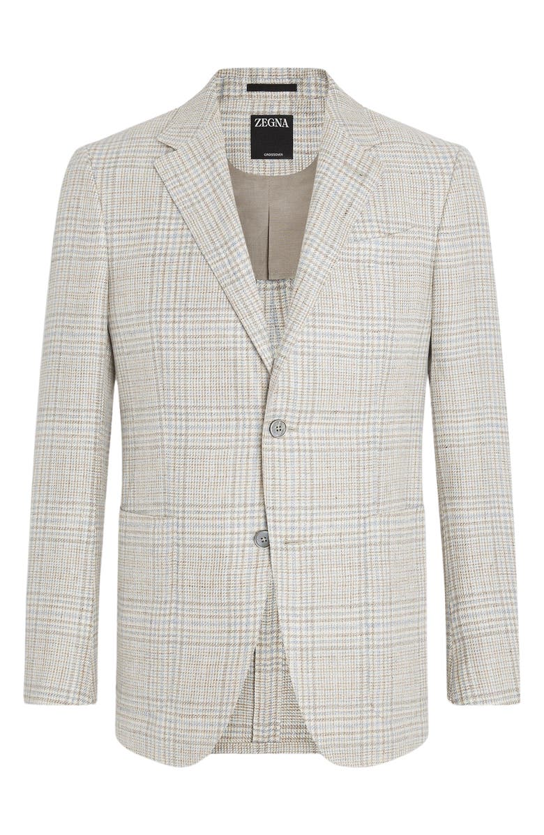 ZEGNA Fairway Crossover Glen Plaid Linen, Wool & Silk Sport Coat, Main, color, Beige
