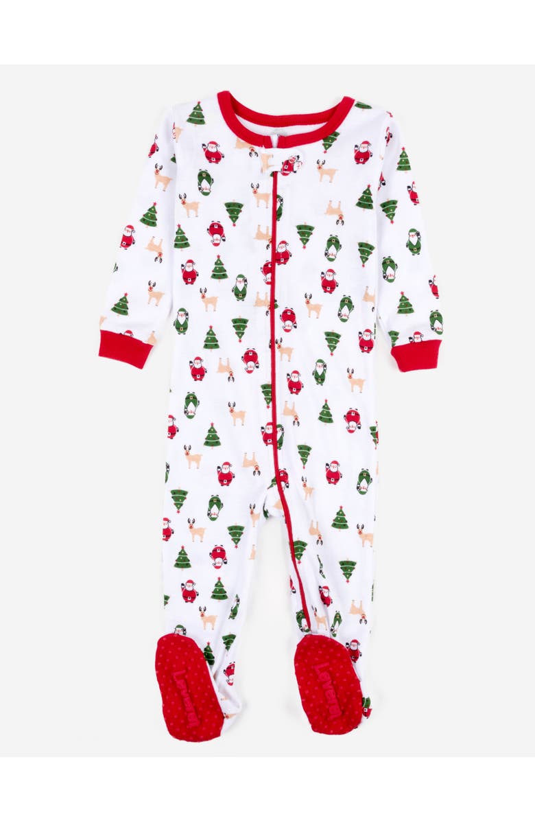Leveret Footed Printed Cotton Pajamas, Animal, Holiday & Fun Prints, Main, color, Christmas Icons