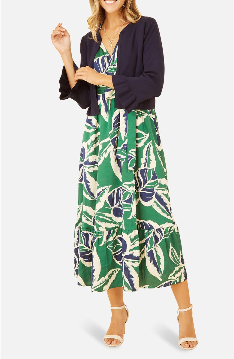 Yumi Bell Sleeves Cropped Cardigan, Alternate, color, Navy