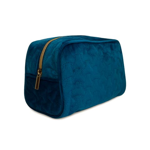 The Riviera Velvet Cosmetic Case - Teal Blue