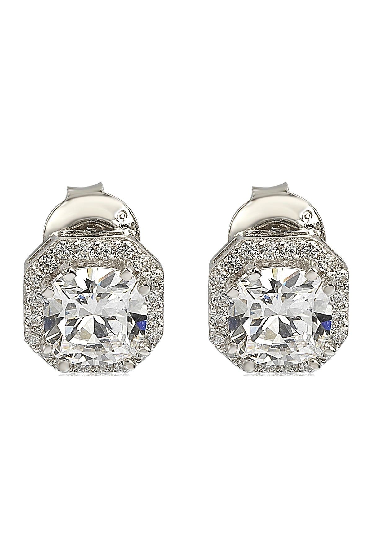 SUZY LEVIAN Sterling Silver White CZ Cushion-Cut Halo Stud Earrings