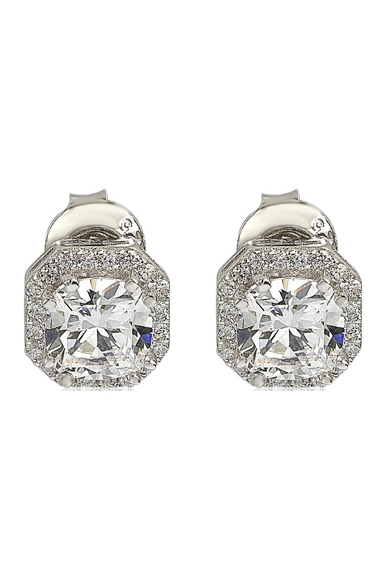 Sterling Silver White CZ Cushion-Cut Halo Stud Earrings, Main, color, WHITE