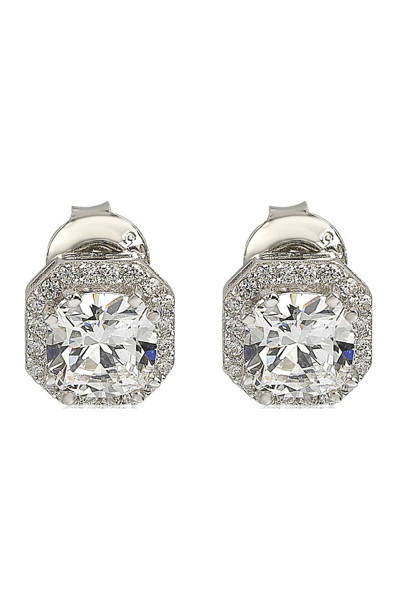 SUZY LEVIAN Sterling Silver White CZ Cushion-Cut Halo Stud Earrings, Main, color, White