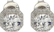 SUZY LEVIAN Sterling Silver White CZ Cushion-Cut Halo Stud Earrings