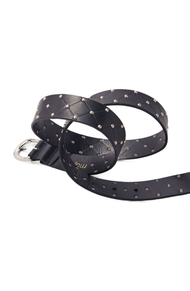 maje Quilted leather belt, Alternate, color, Black