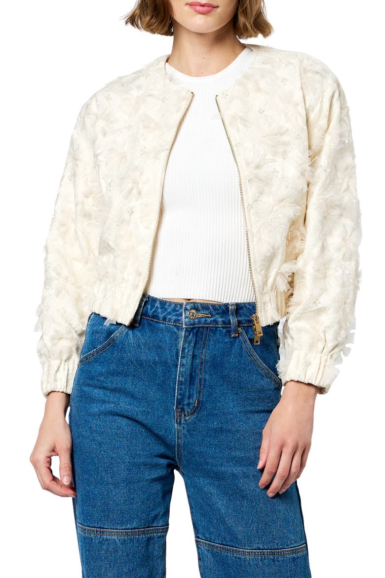 Kamielle Embellished Bomber Jacket, Main, color, EGRET