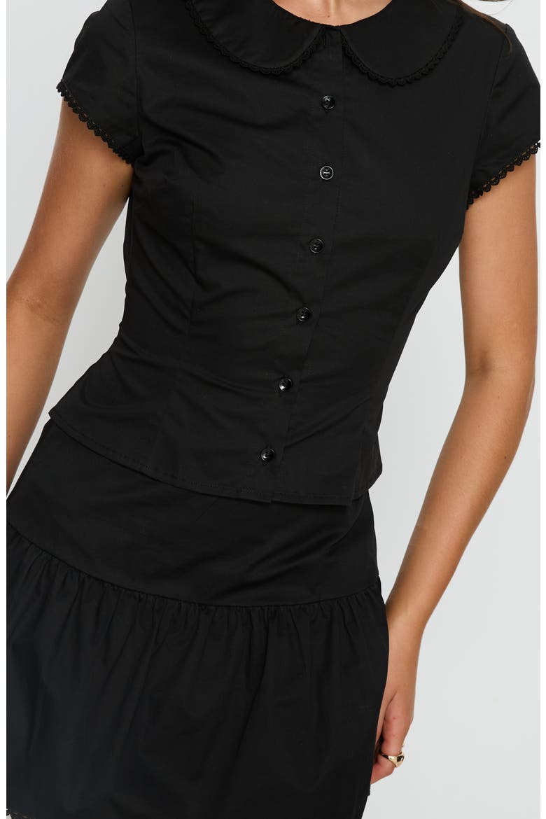 Sweet Treat Shirred Organic Cotton Button-Up Shirt & Miniskirt Set, Alternate, color, BLACK