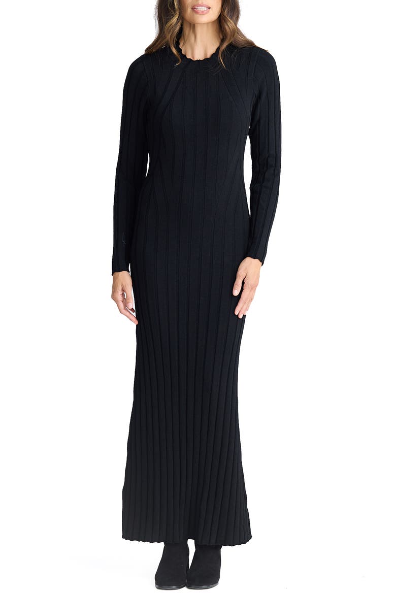 Chloe Long Sleeve Rib Maxi Dress, Main, color, BLACK
