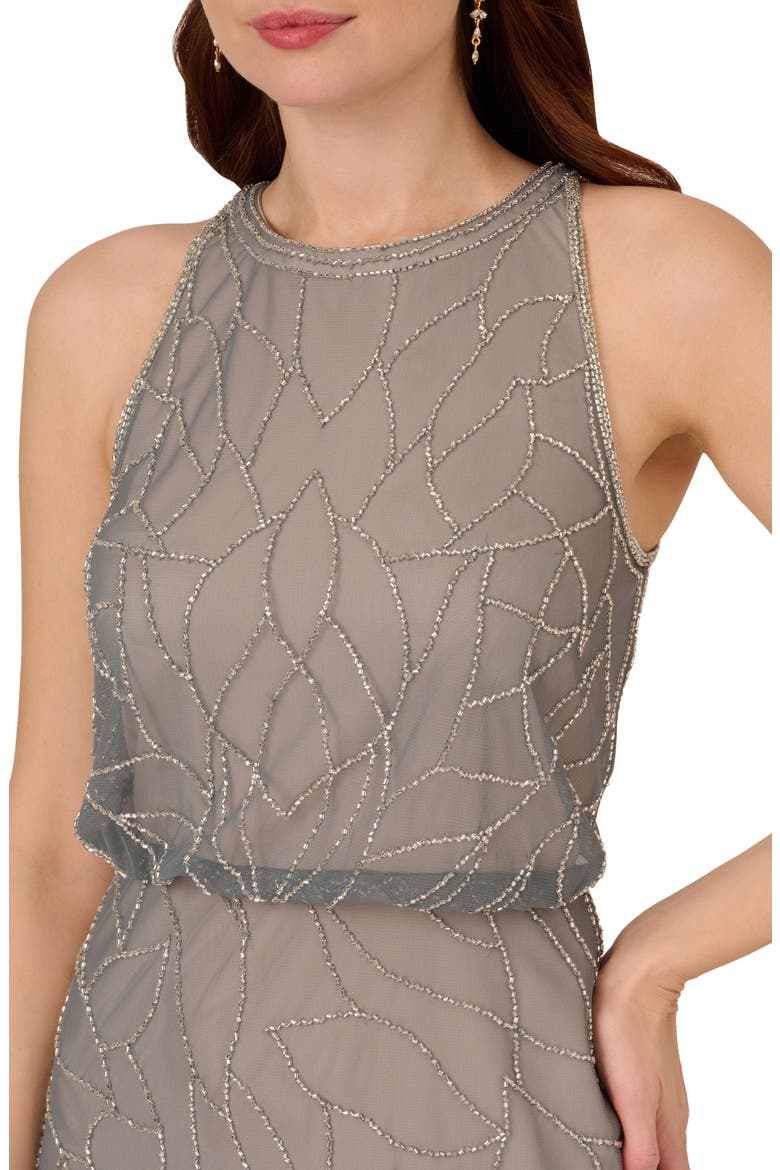 Beaded Sleeveless Blouson Gown, Alternate, color, PEWTER/ SILVER