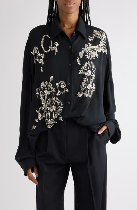Casia Crystal Embellished Lightweight Button-Up Shirt