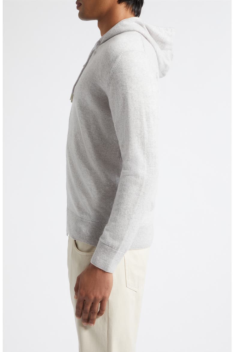 Full Zip Cashmere Hoodie Sweater, Alternate, color, LIGHT GREY MELANGE AND SAND