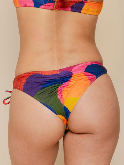 Ruched Tie Bikini Bottoms with Cheeky Coverage