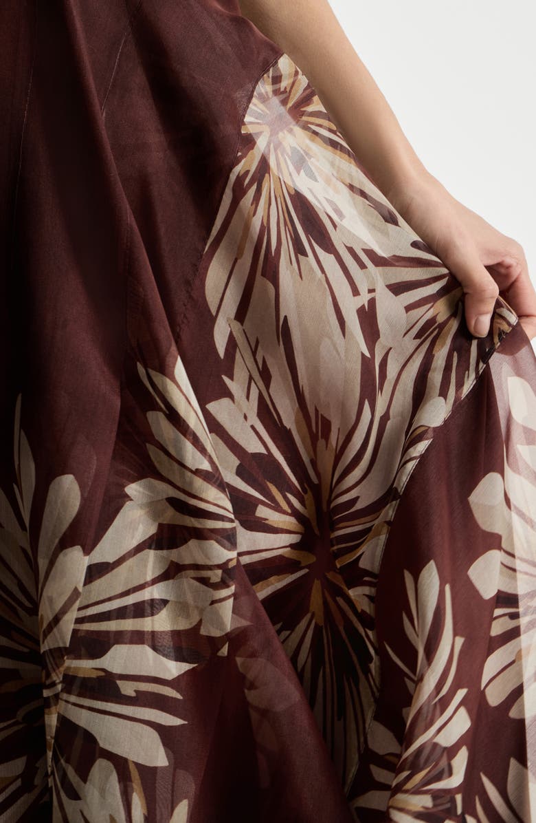 Brunello Cucinelli Bloom print fluid skirt, Alternate, color, Bordeaux