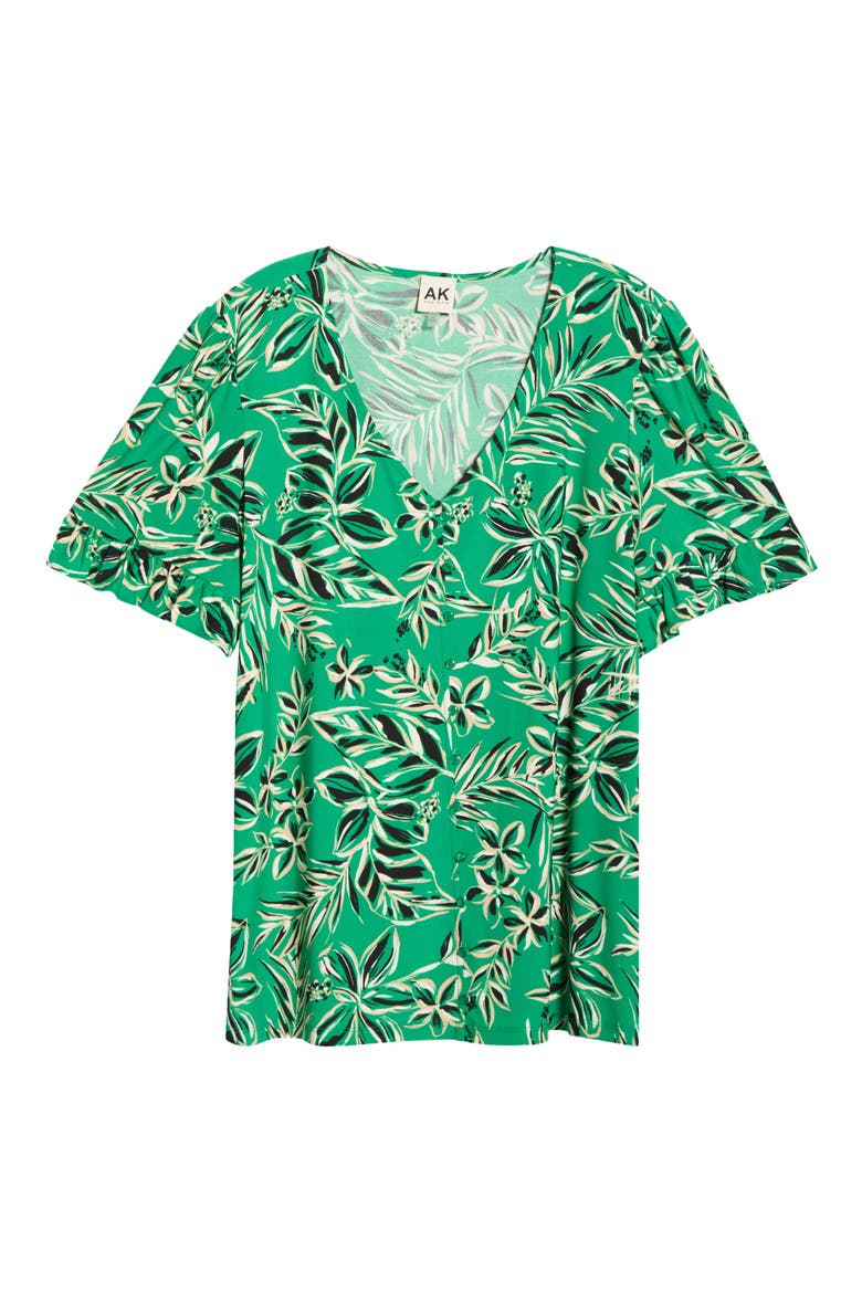 Tropical Floral V-Neck Button-Up Knit Top, Alternate, color, TROPICAL GREEN MULTI
