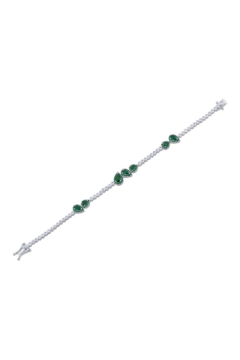Cubic Zirconia Pear Halo Station Tennis Bracelet, Alternate, color, GREEN/ SILVER