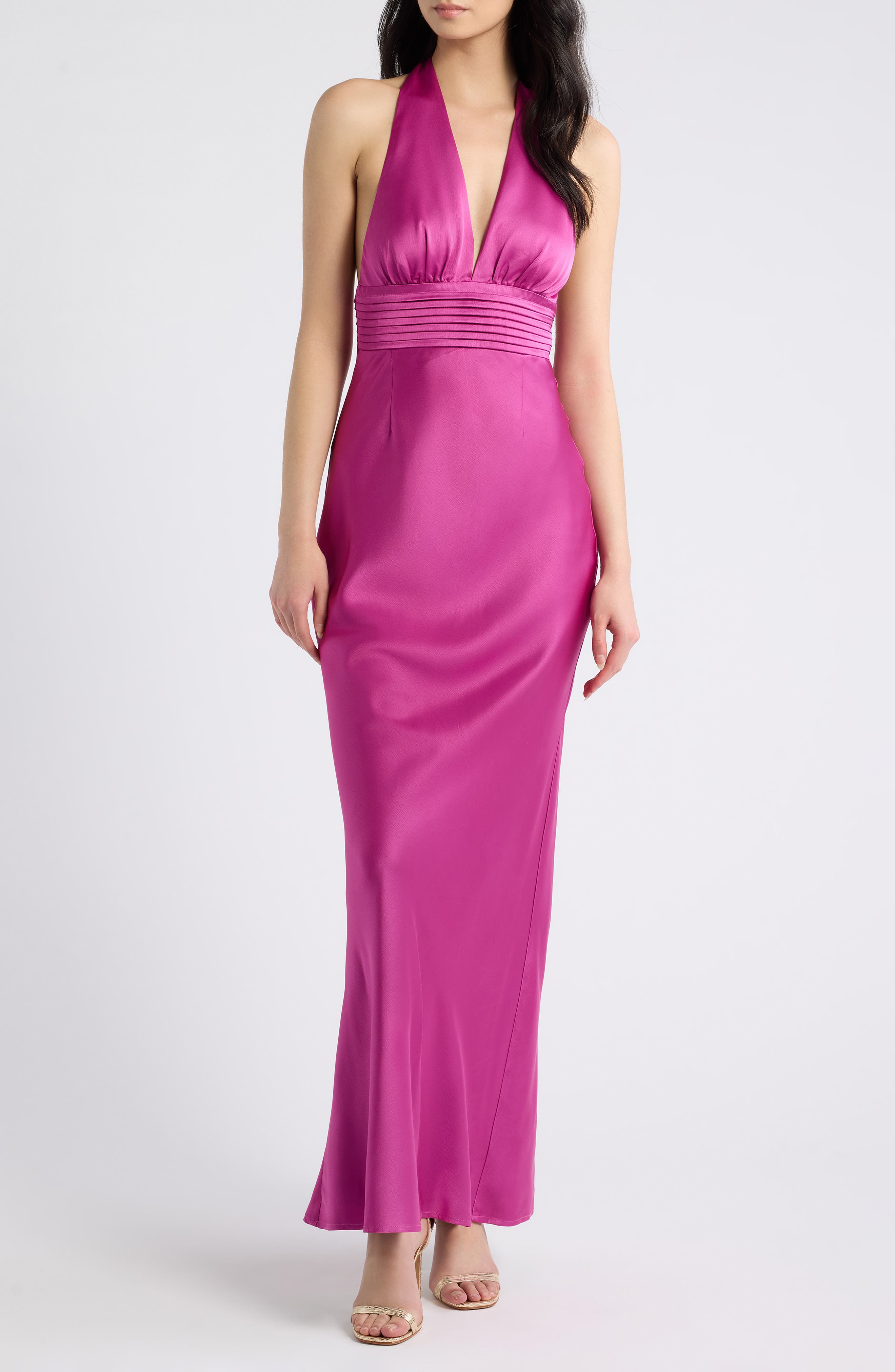 Hello Molly Evening Standard Satin Halter Neck Maxi Dress (Women ...
