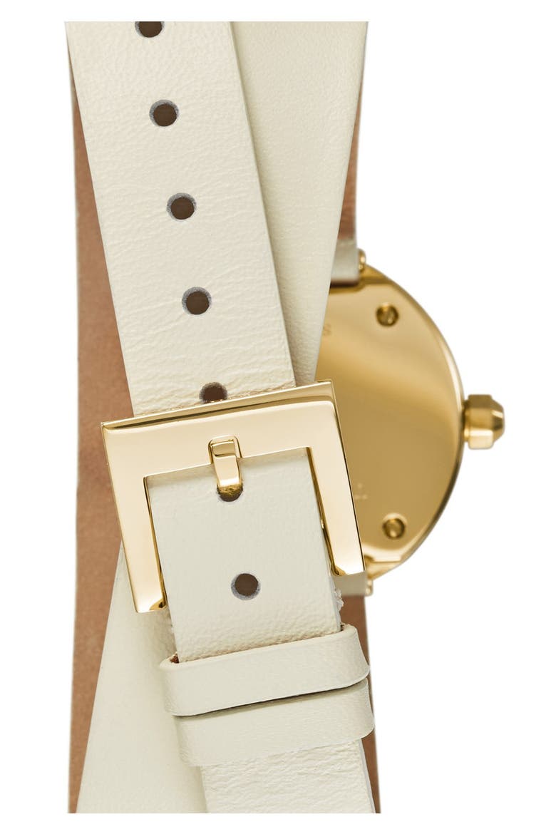 'Reva' Logo Dial Double Wrap Leather Strap Watch, 28mm, Alternate, color, IVORY/ GOLD