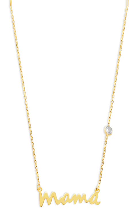 18K Gold Plated Sterling Silver Cubic Zirconia Mama Pendant Necklace