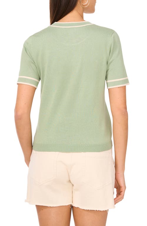 Vince Camuto Contrast Trim Short Sleeve Sweater In Eucalyptus