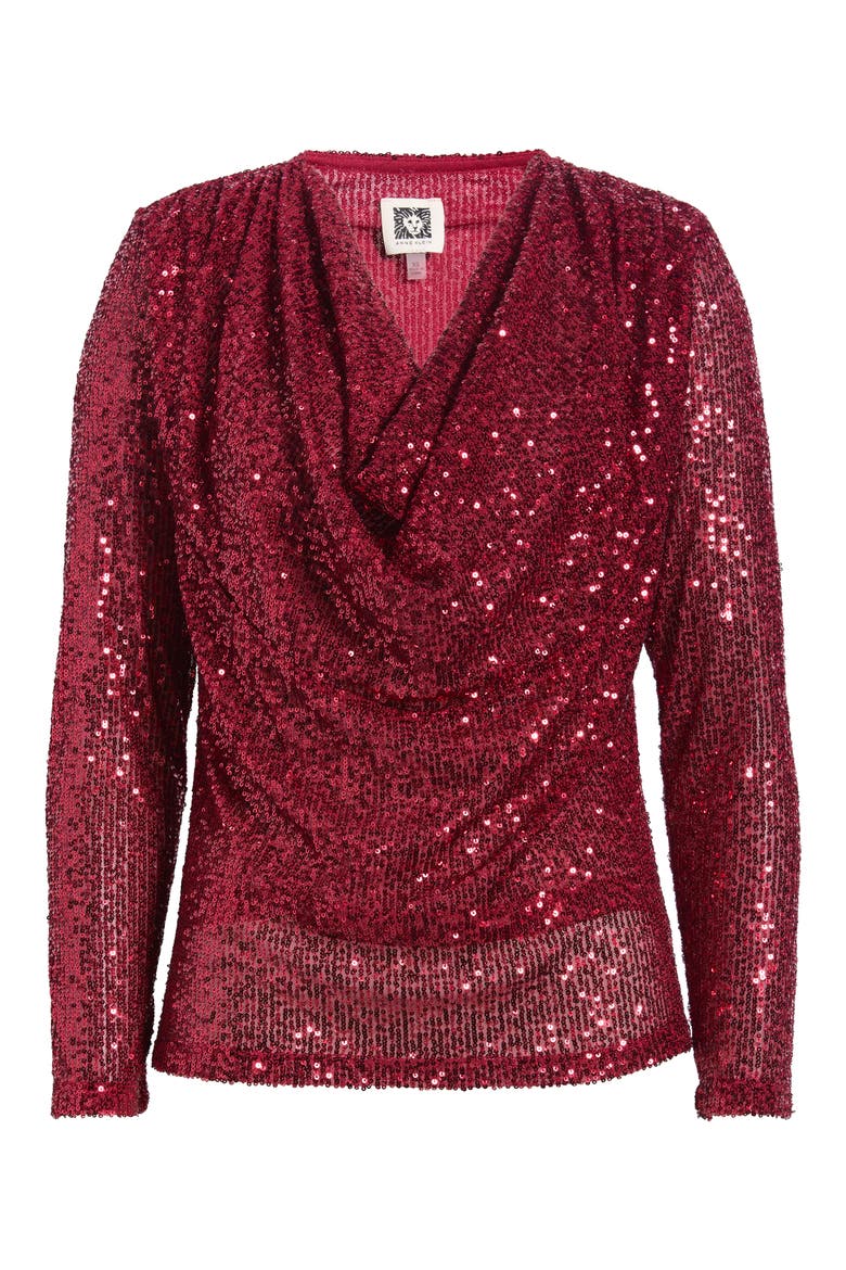 Sequin Cowl Neck Top, Alternate, color, TITIAN RED
