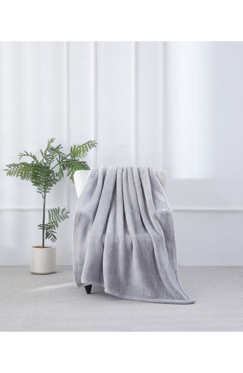 BCBG Oversize High Pile Fleece Throw Blanket, Alternate, color, Aqua Gray