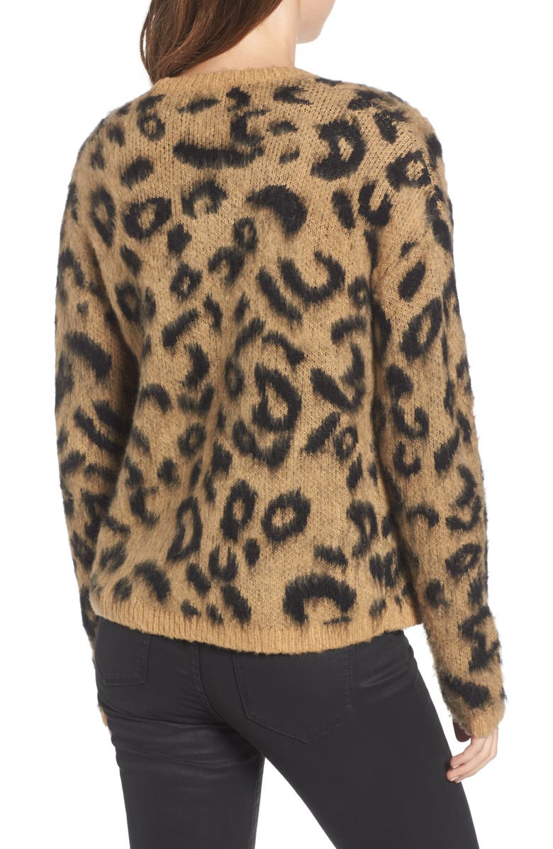 BP. Leopard Print Jacquard Cardigan, Alternate, color,