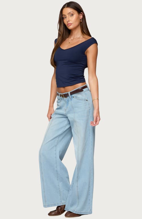 Edikted Charlie Panel Stitch Low Rise Light Rinse Wash Jeans