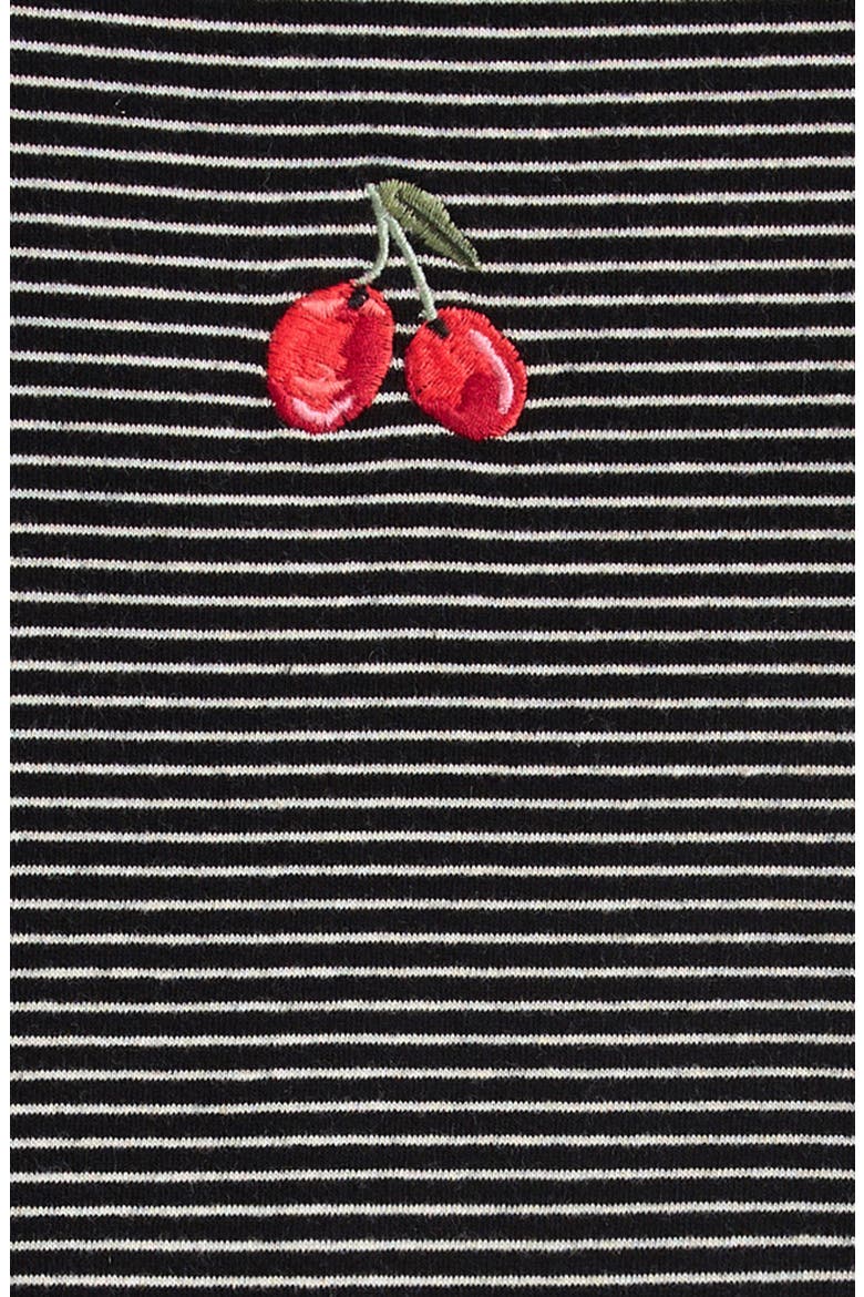 Kids' Stripe Cherry Embroidered Cotton T-Shirt, Alternate, color, BLACK WHITE STRIPE