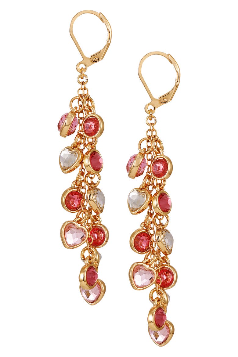 Heart Crystal Linear Drop Earrings, Alternate, color, GOLD TONE