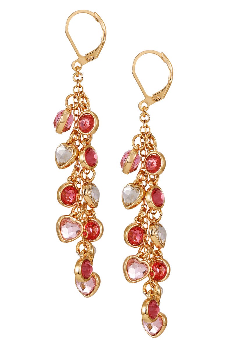 GUESS Heart Crystal Linear Drop Earrings, Alternate, color, Gold Tone