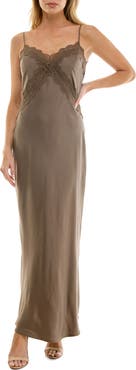 Socialite Bias Cut Lace Trim Satin Slipdress